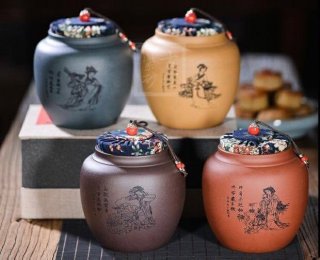 《四大美女茶葉罐》宜興紫砂壺手工紫泥，段泥，紅清水泥，天青泥茶壺具
